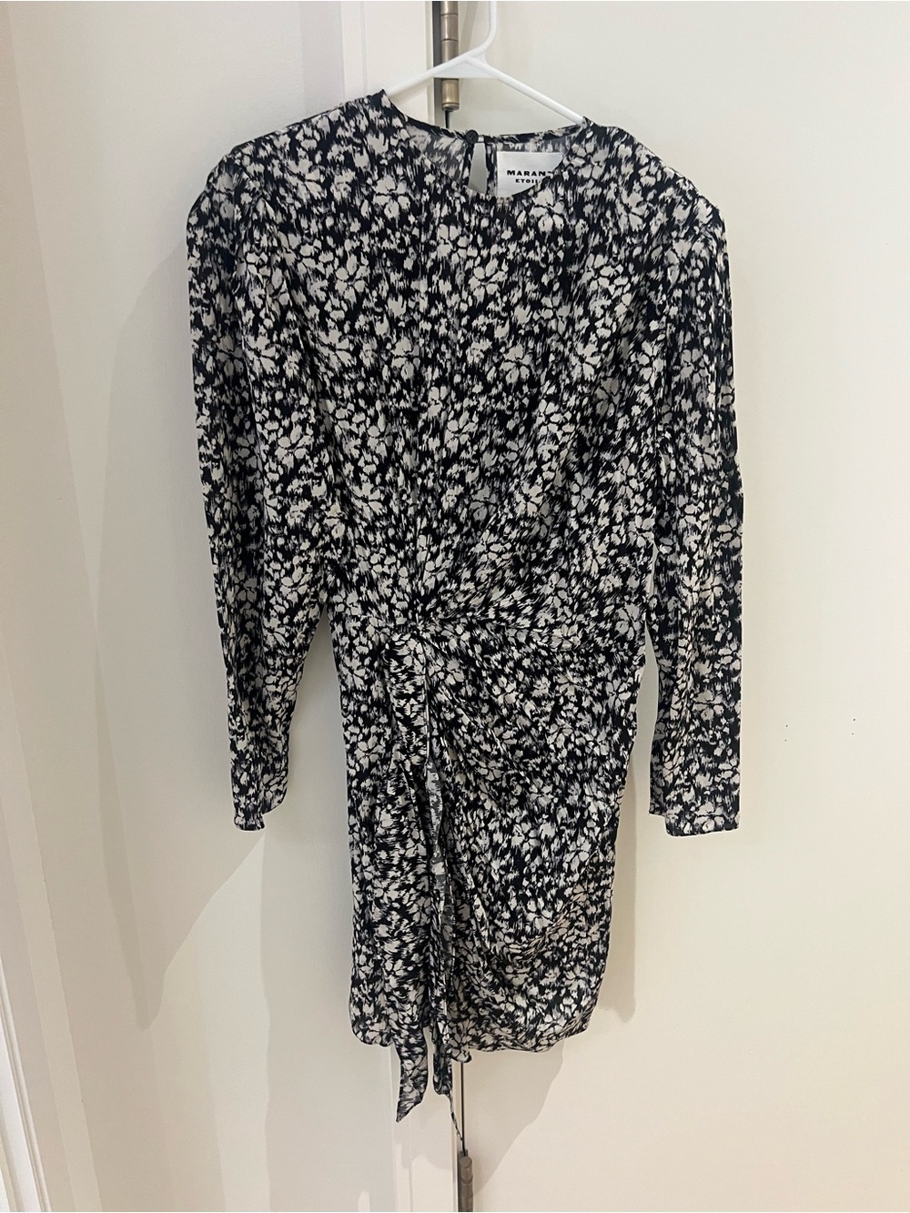 Isabel Marant Etoile Studio Black & White Long Sleeve Twist-Front Dress